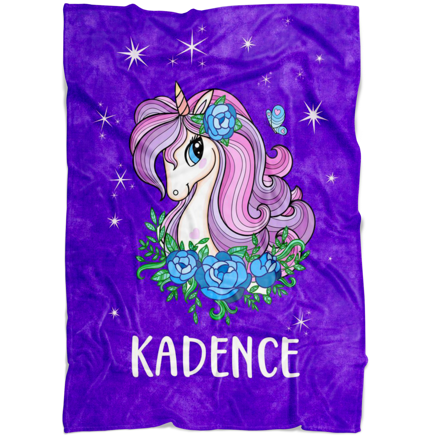 Personalized Name Sparkling Unicorn Purple Blanket for Girls & Babies - Kadence
