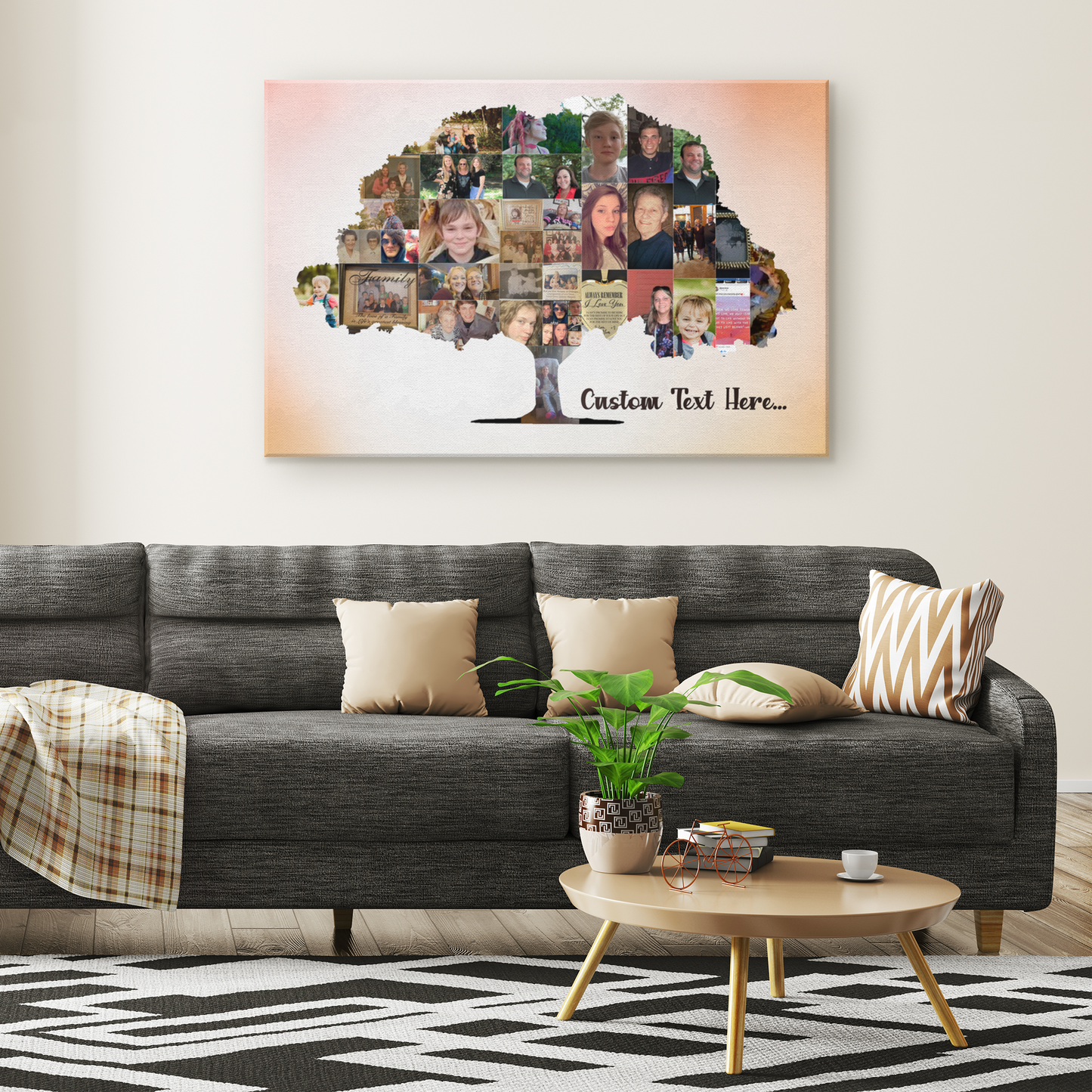 Family Tree Photo Collage Wall Art - Soft Orange