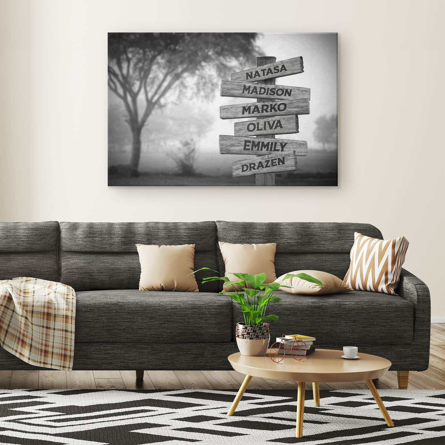 Personalized Multi Names Family Canvas Wall Art - Woods