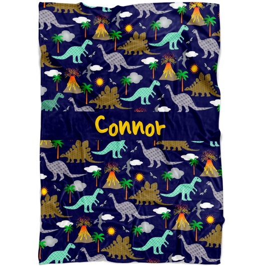 Personalized Dinosaurs, Dino World Blanket for Boys & Girls, Kids - Connor