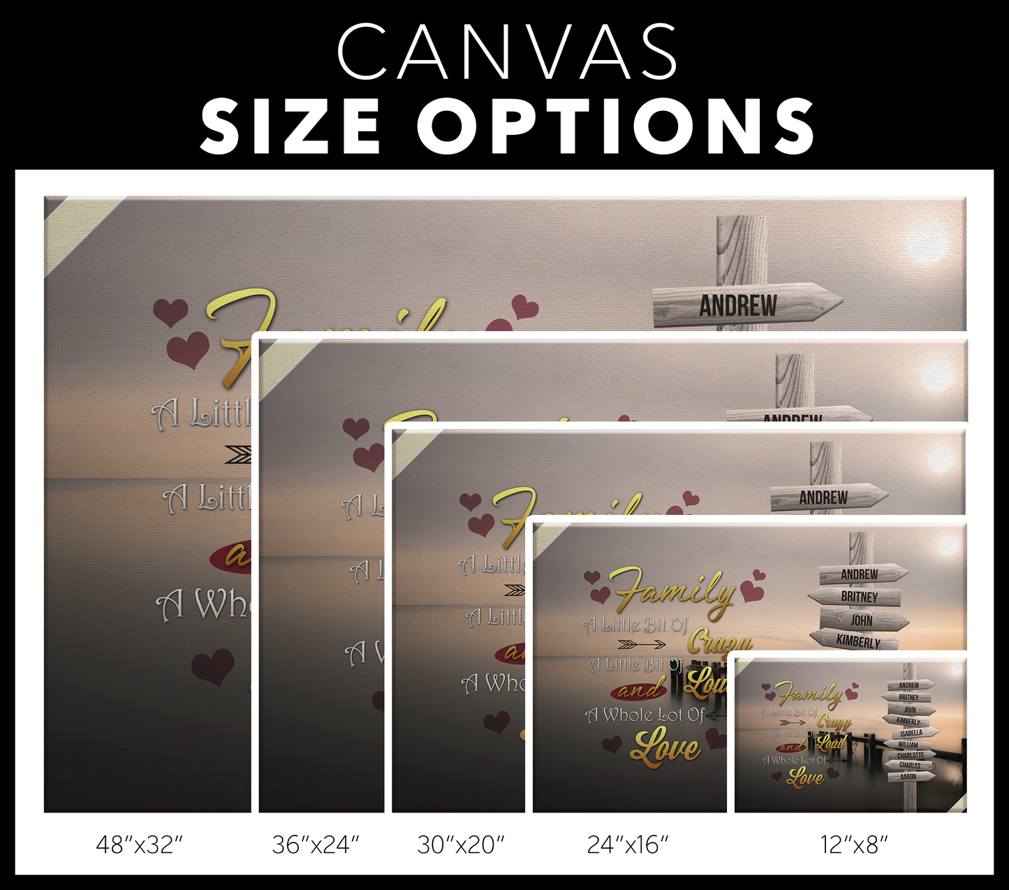 Personalized Family Wall Art from 2 to 10 Names