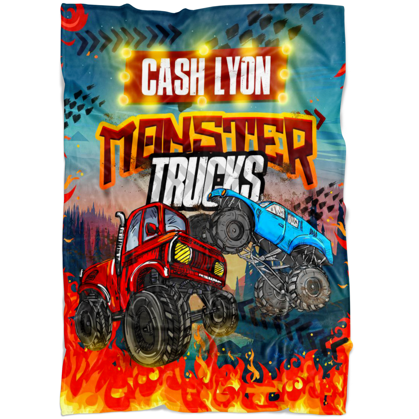Personalized Name Monster Truck Blanket for Boys & Girls, Childrens Blanket - Cash Lyon