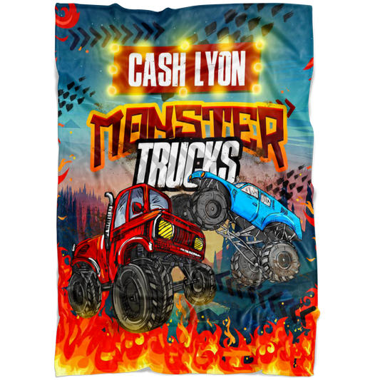 Personalized Name Monster Truck Blanket for Boys & Girls, Childrens Blanket - Cash Lyon