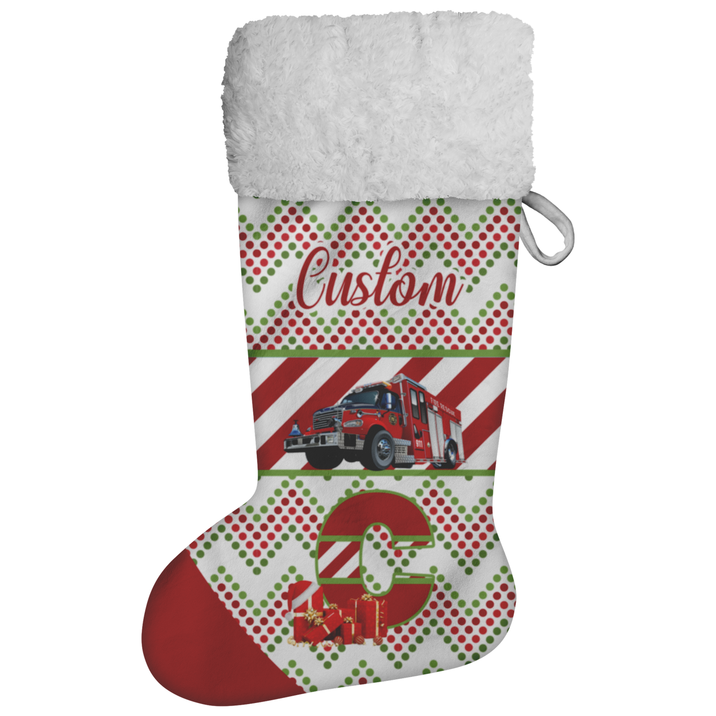Personalized Name Christmas Stockings with Fire Truck