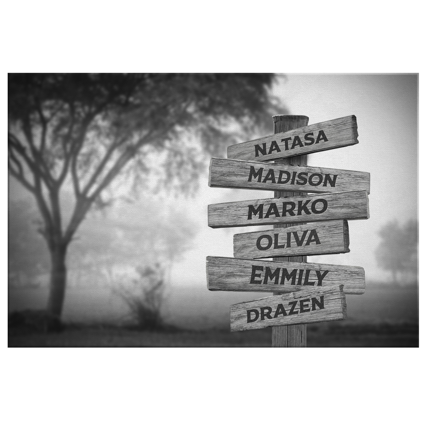 Personalized Multi Names Family Canvas Wall Art - Woods