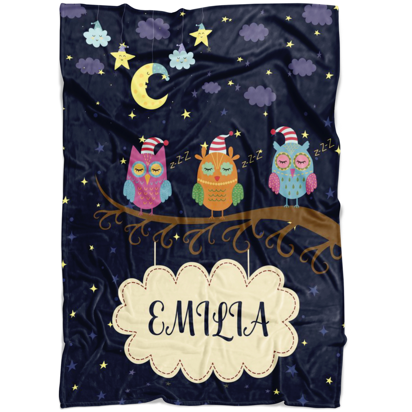 Personalized Name Sleepy Owls Blanket for Kids - Emilia