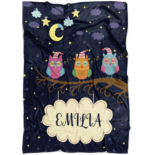 Personalized Name Sleepy Owls Blanket for Kids - Emilia