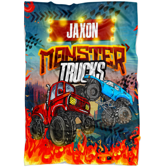 Personalized Name Monster Truck Blanket for Boys & Girls, Childrens Blanket - Jaxon