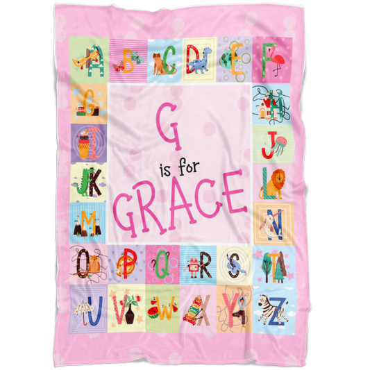 Personalized Name ABC Blanket for Babies & Girls - G for Grace