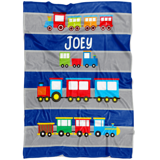 Personalized Name Train Blanket for Kids, Boys & Girls - Joey