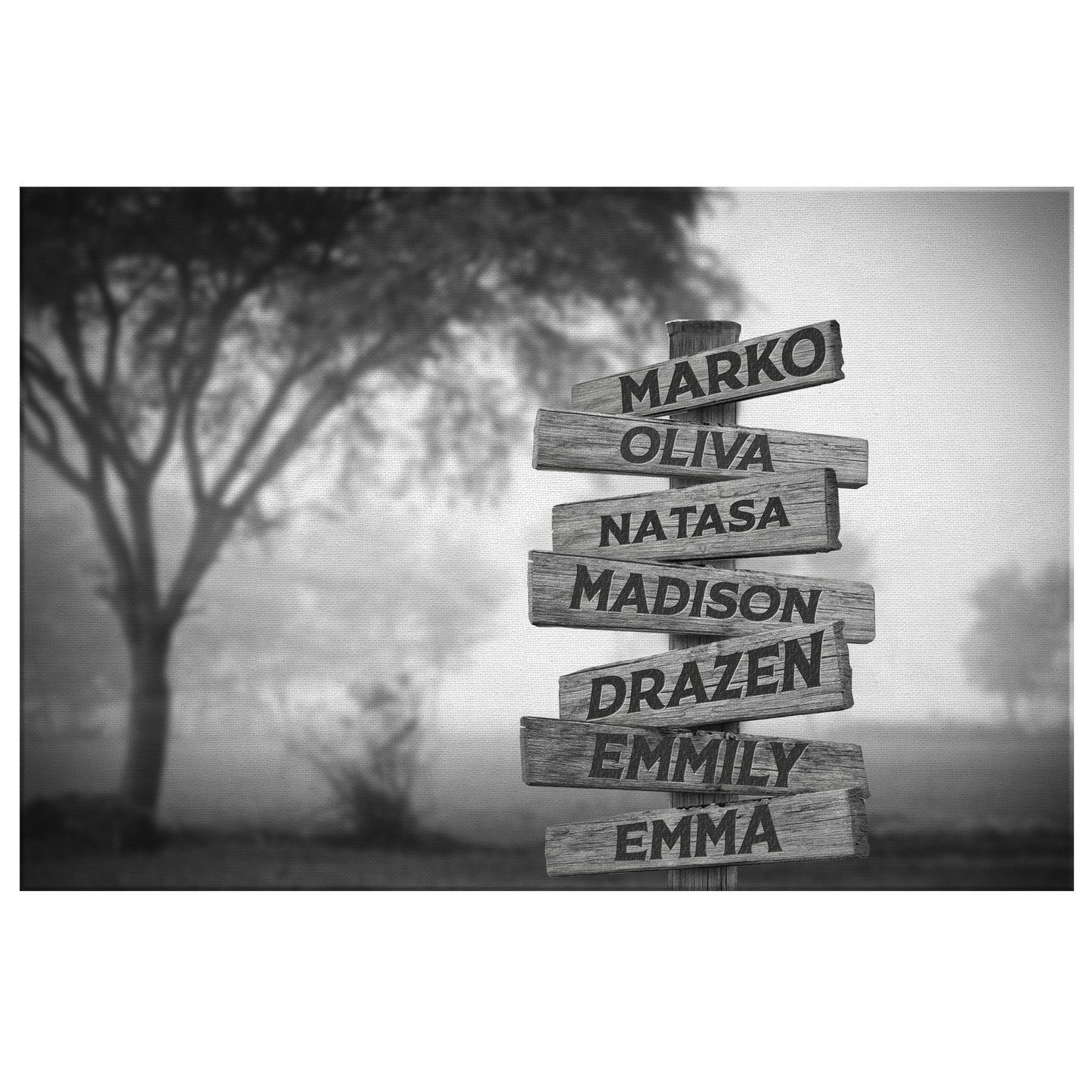 Personalized Multi Names Family Canvas Wall Art - Woods