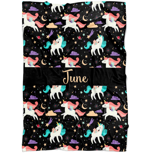 Personalized Name Unicorns Blanket for Girls - June