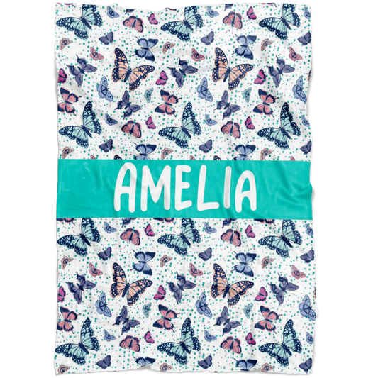 Personalized Name Butterflies Blanket for Girls & Boys, Children Blanket - Amelia