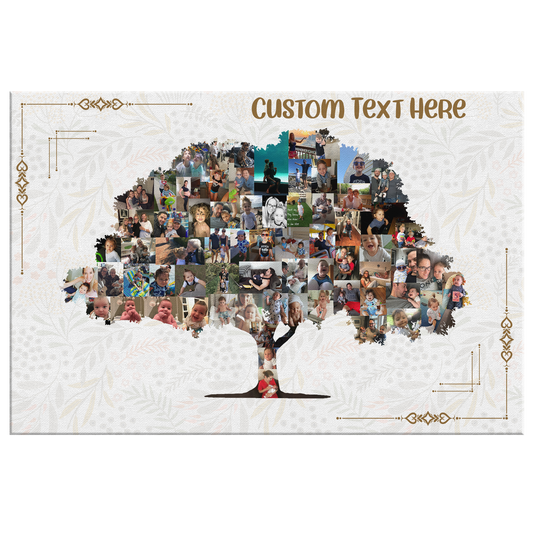 Family Tree Photo Collage Wall Art - Gold Frame
