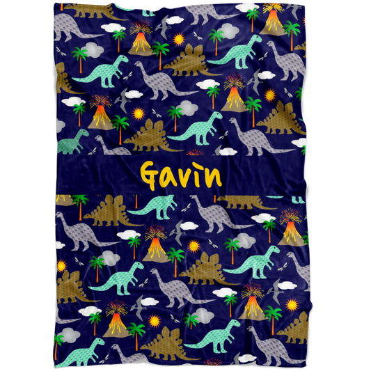 Personalized Dinosaurs, Dino World Blanket for Boys & Girls, Kids - Gavin