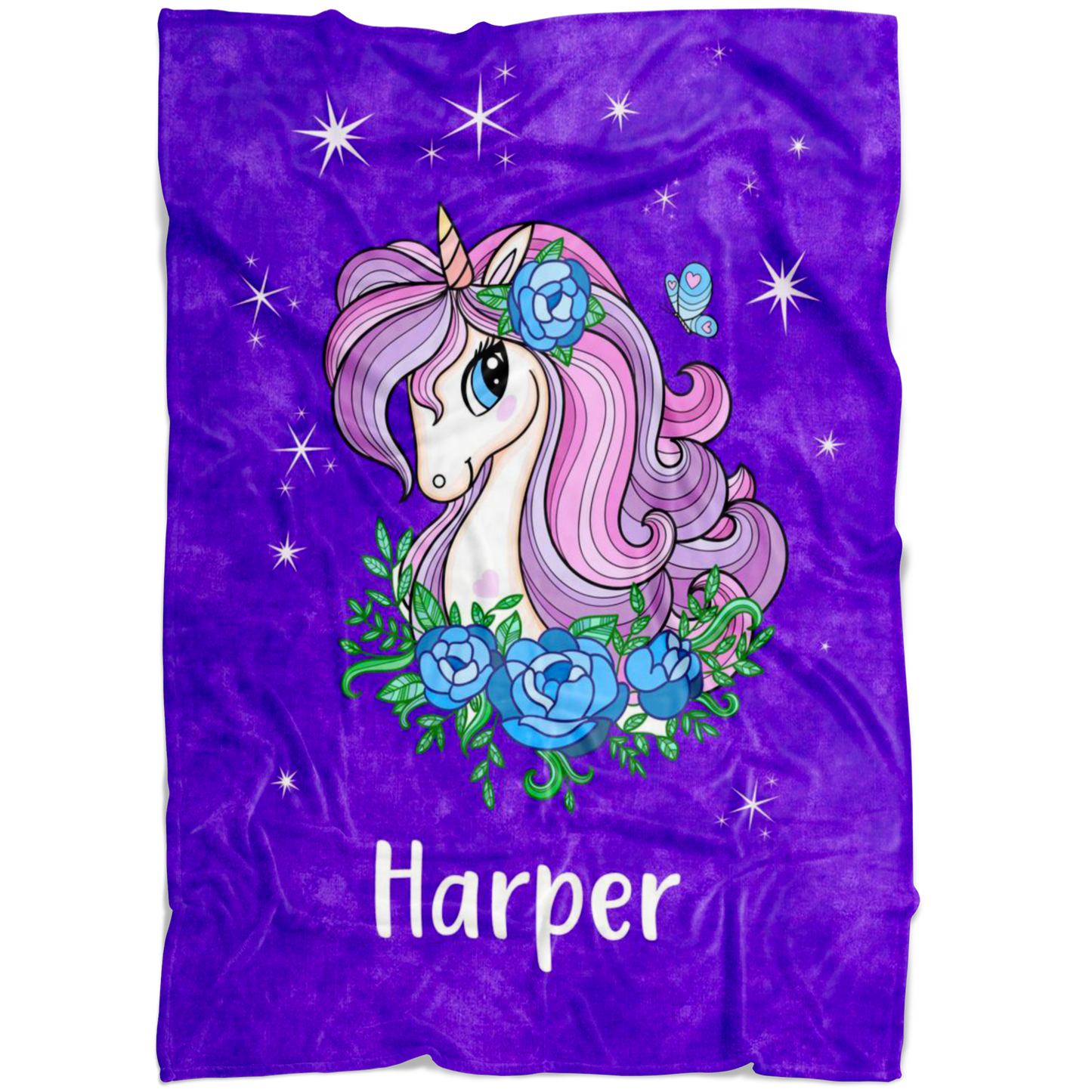 Personalized Name Sparkling Unicorn Purple Blanket for Girls & Babies - Harper
