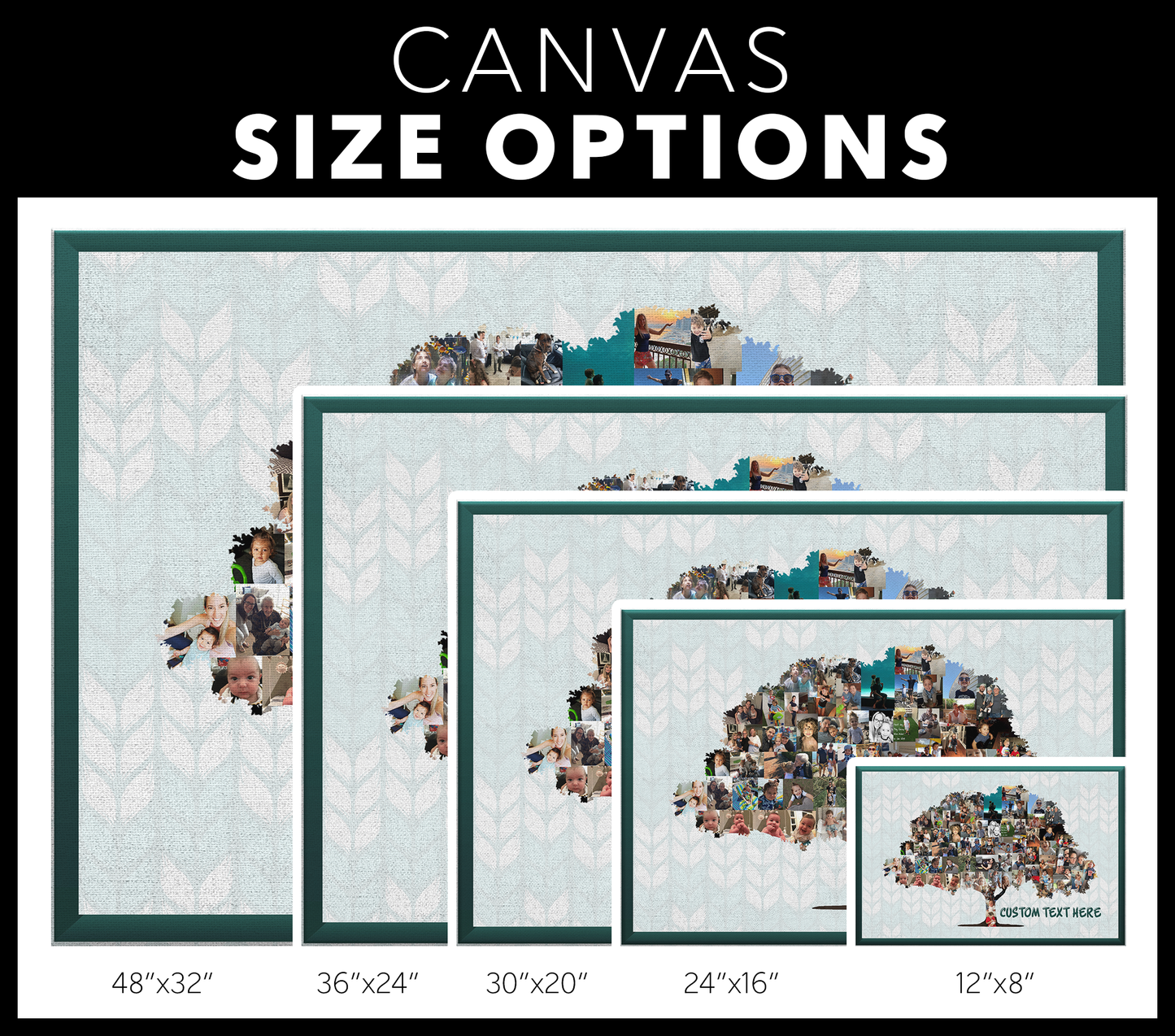 Family Tree Photo Collage Wall Art - Green Frame