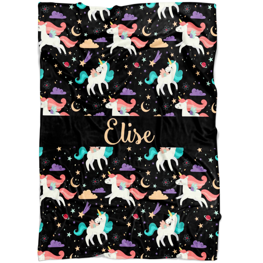 Personalized Name Unicorns Blanket for Girls - Elise