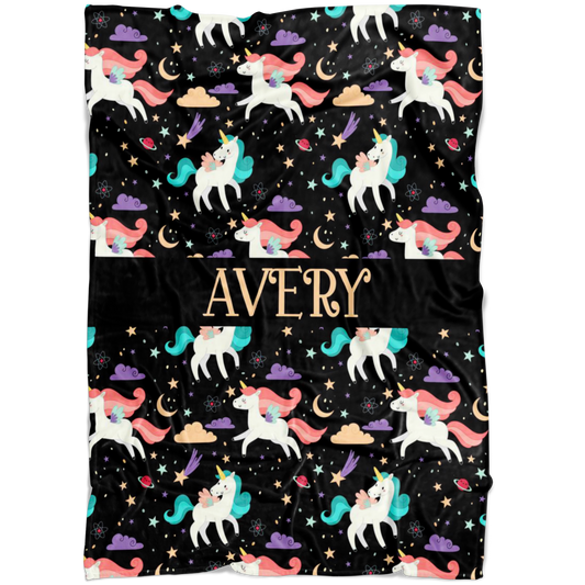 Personalized Name Unicorns Blanket for Girls - Avery