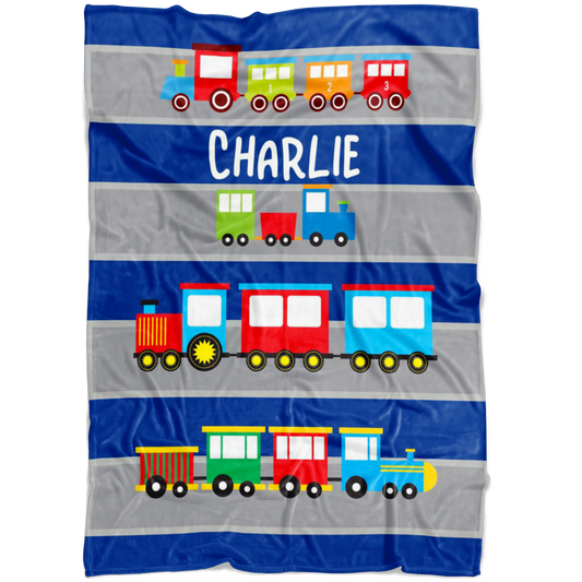 Personalized Name Train Blanket for Kids, Boys & Girls - Charlie