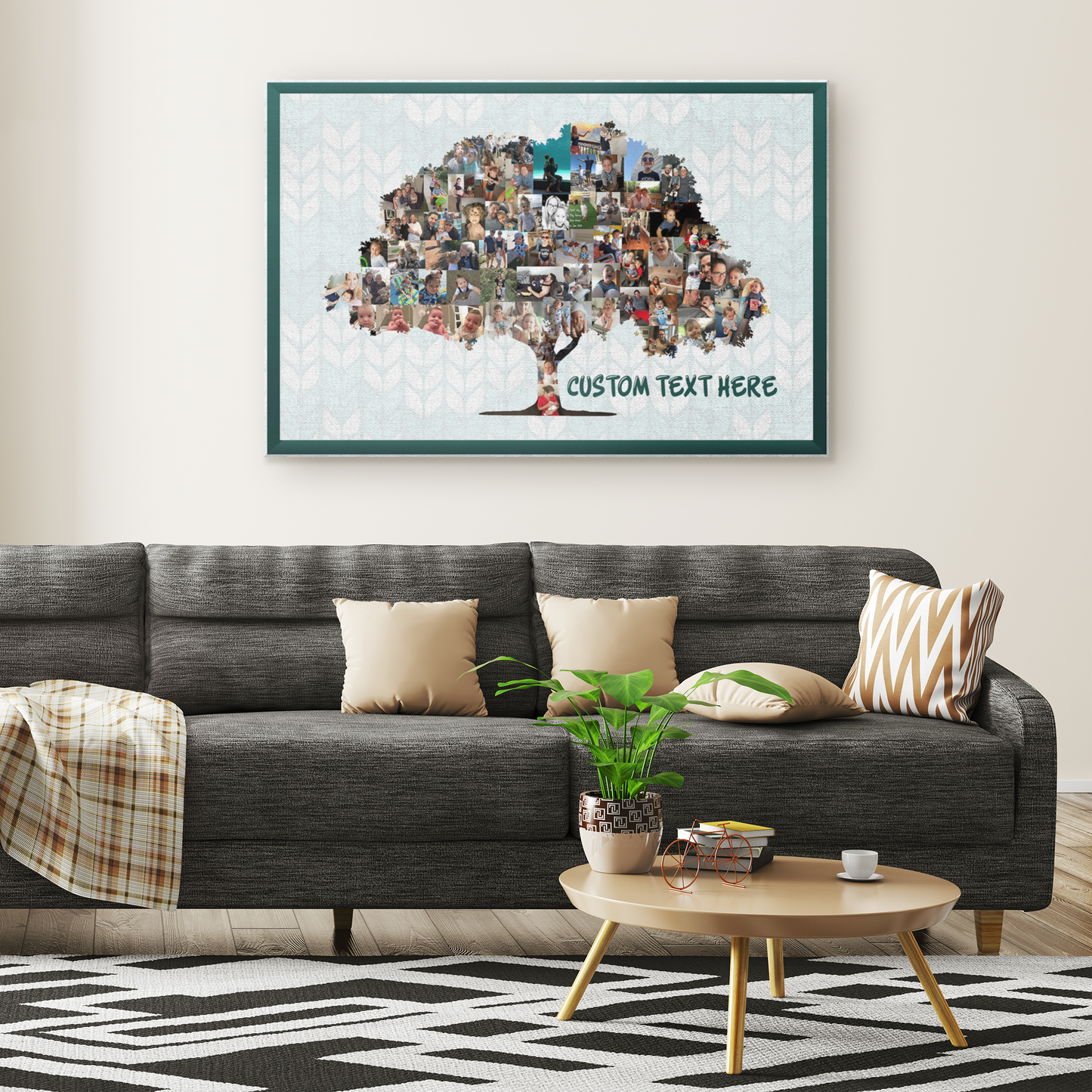 Family Tree Photo Collage Wall Art - Green Frame