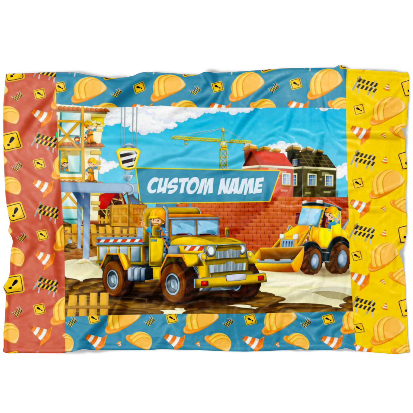Personalized Name Construction Site Machinery Blanket for Boys & Girls