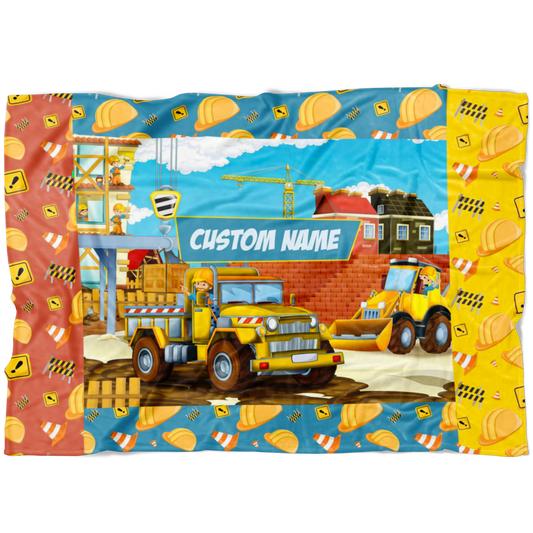 Personalized Name Construction Site Machinery Blanket for Boys & Girls