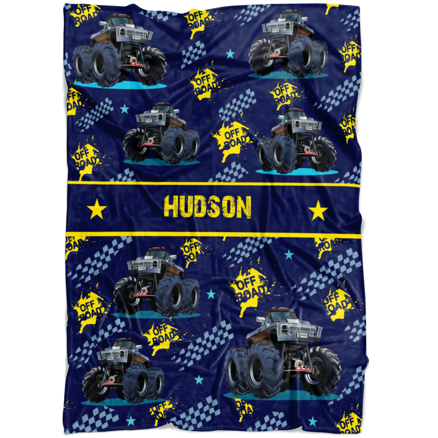 Personalized Name Monster Truck Blanket for Boys, Girls & Adults - Hudson