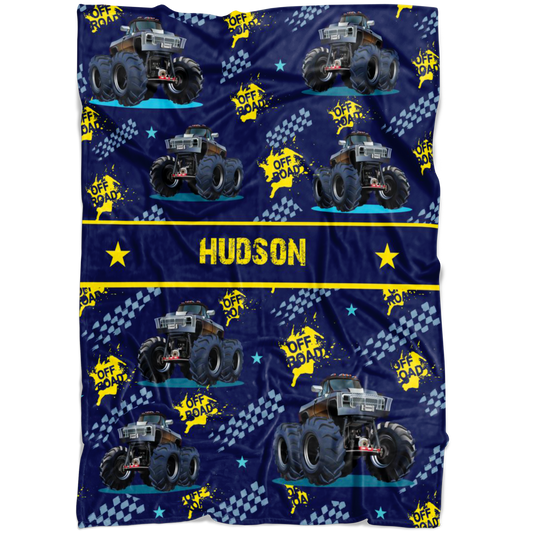Personalized Name Monster Truck Blanket for Boys, Girls & Adults - Hudson