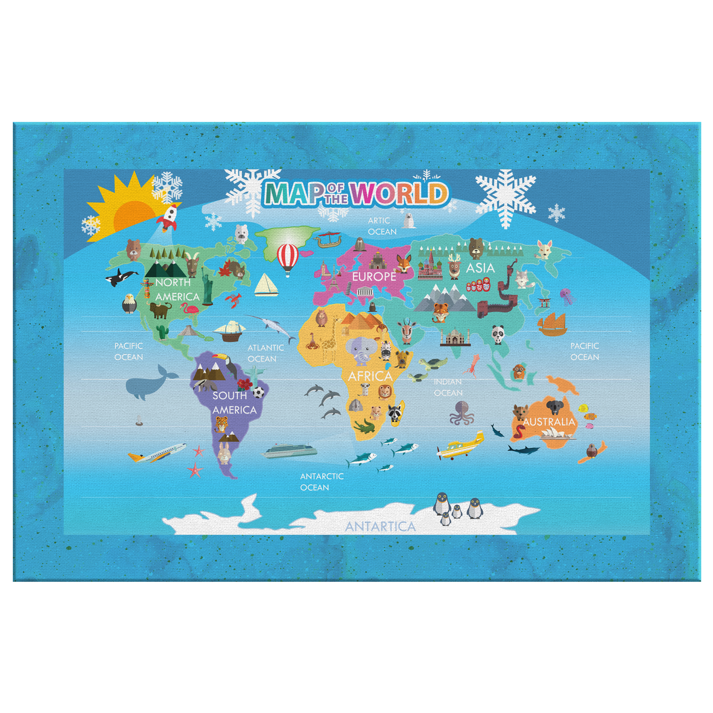 Personalized Map of World for Kids, Canvas Wall Art for Children's Room, Learning, Educational Map for Boys & Girls
