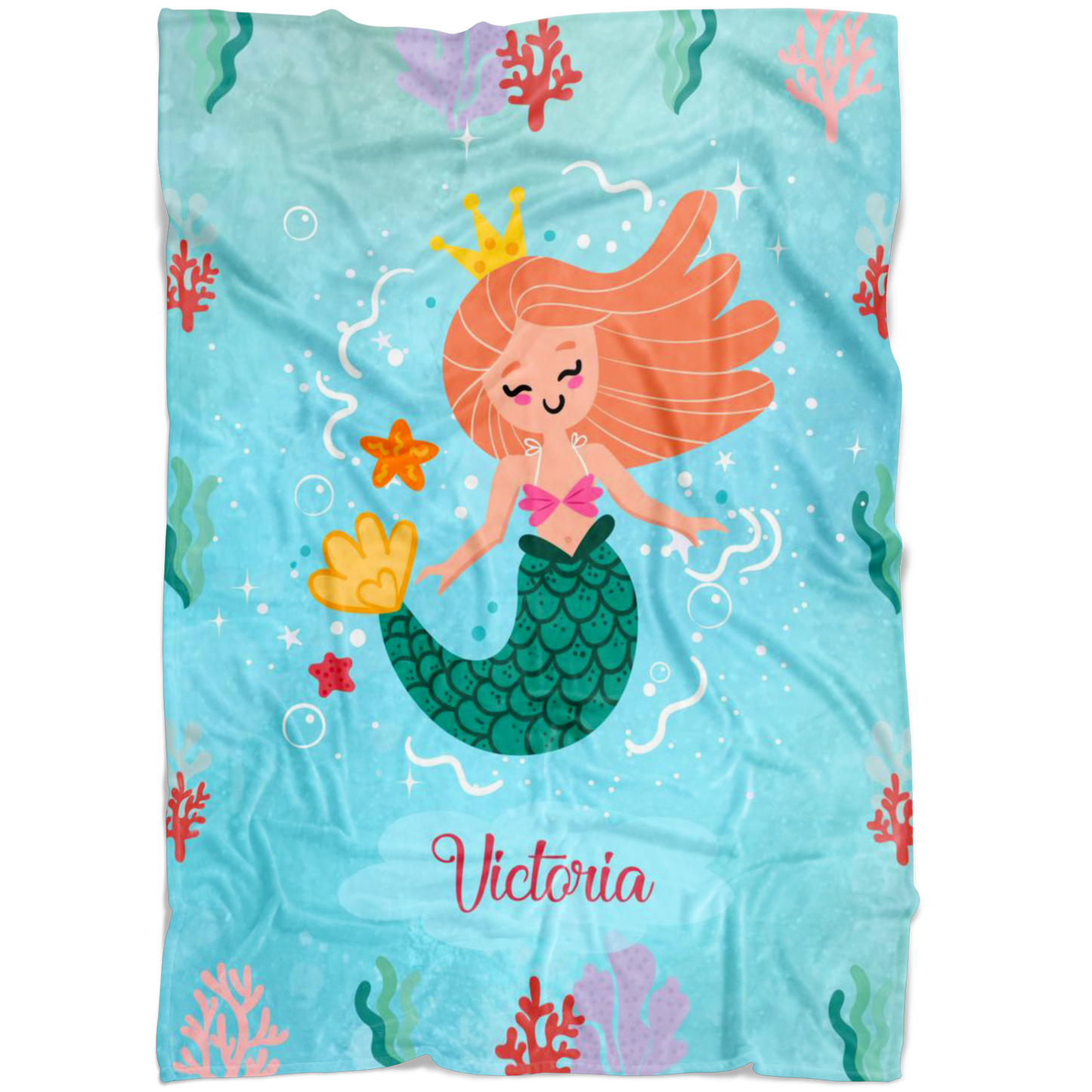 Personalized Name Mermaid Blanket for Girls - Victoria
