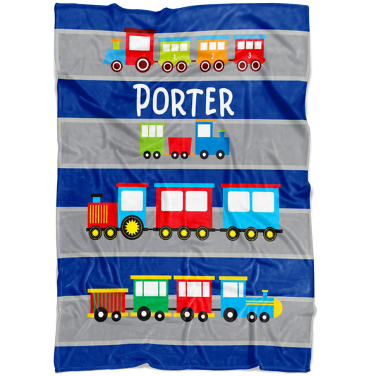 Personalized Name Train Blanket for Kids, Boys & Girls - Porter