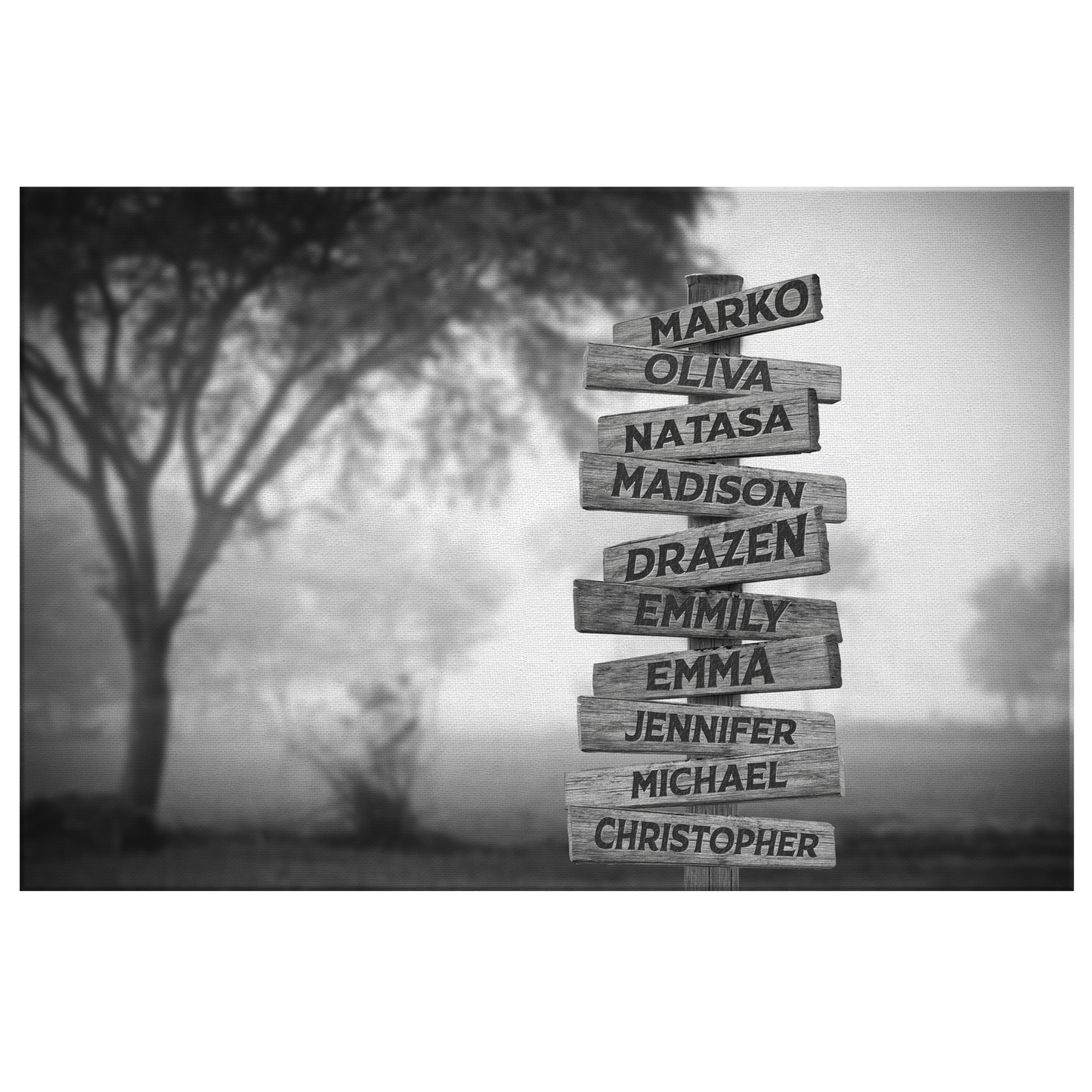 Personalized Multi Names Family Canvas Wall Art - Woods