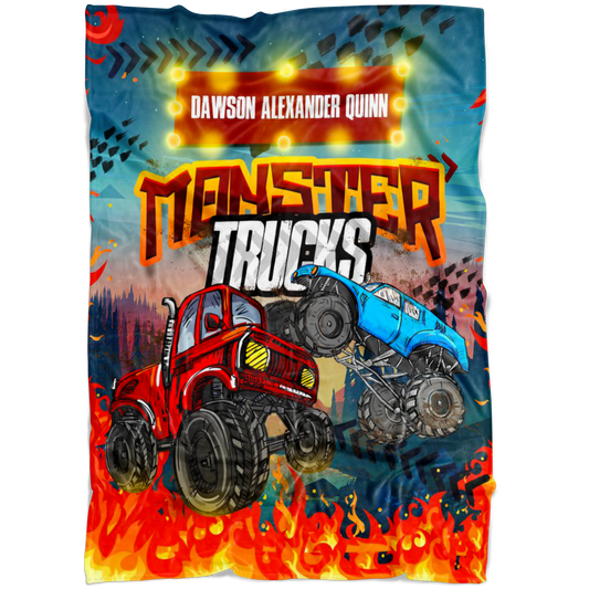 Personalized Name Monster Truck Blanket for Boys & Girls, Childrens Blanket - Dawson Alexander Quinn