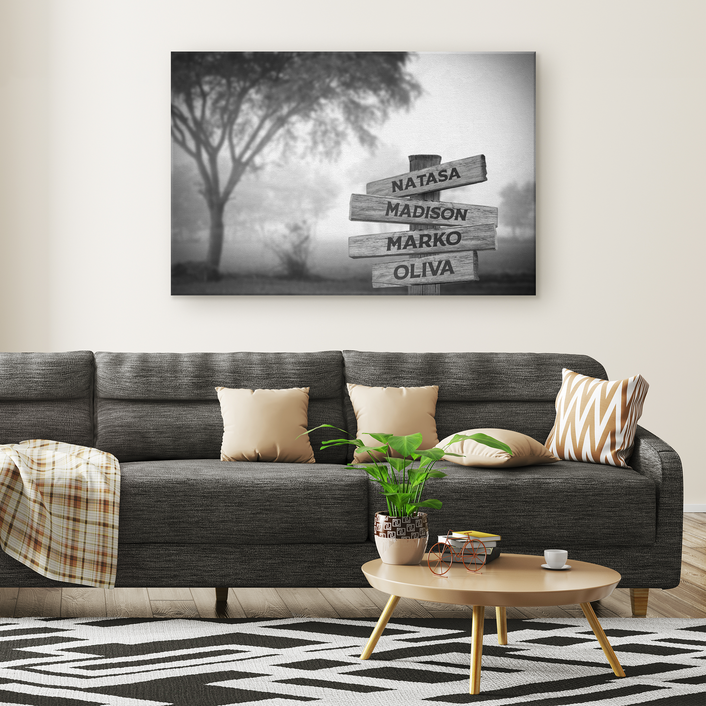 Personalized Multi Names Family Canvas Wall Art - Woods