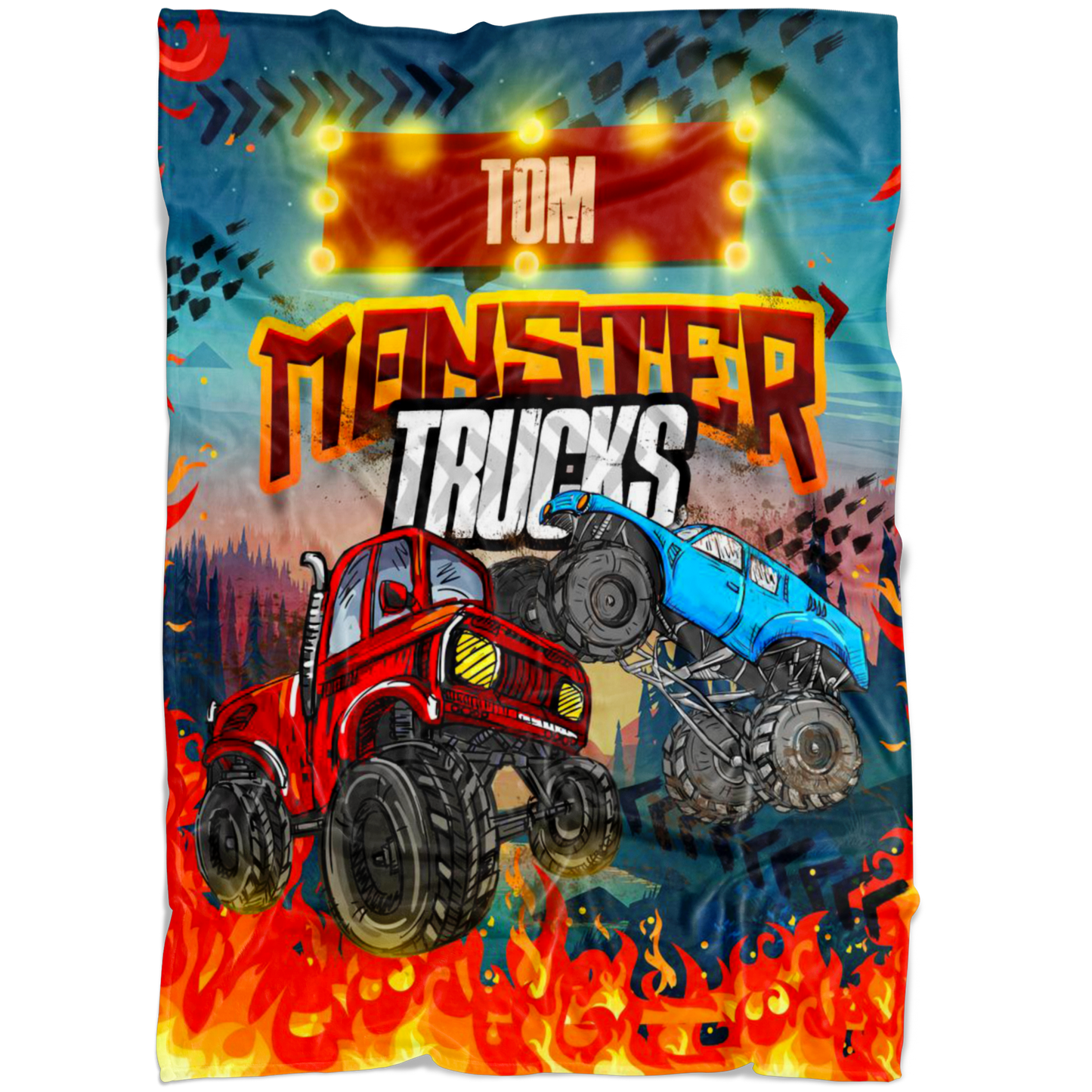 Personalized Name Monster Truck Blanket for Boys & Girls, Childrens Blanket - Tom