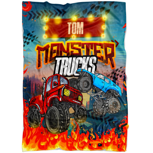 Personalized Name Monster Truck Blanket for Boys & Girls, Childrens Blanket - Tom