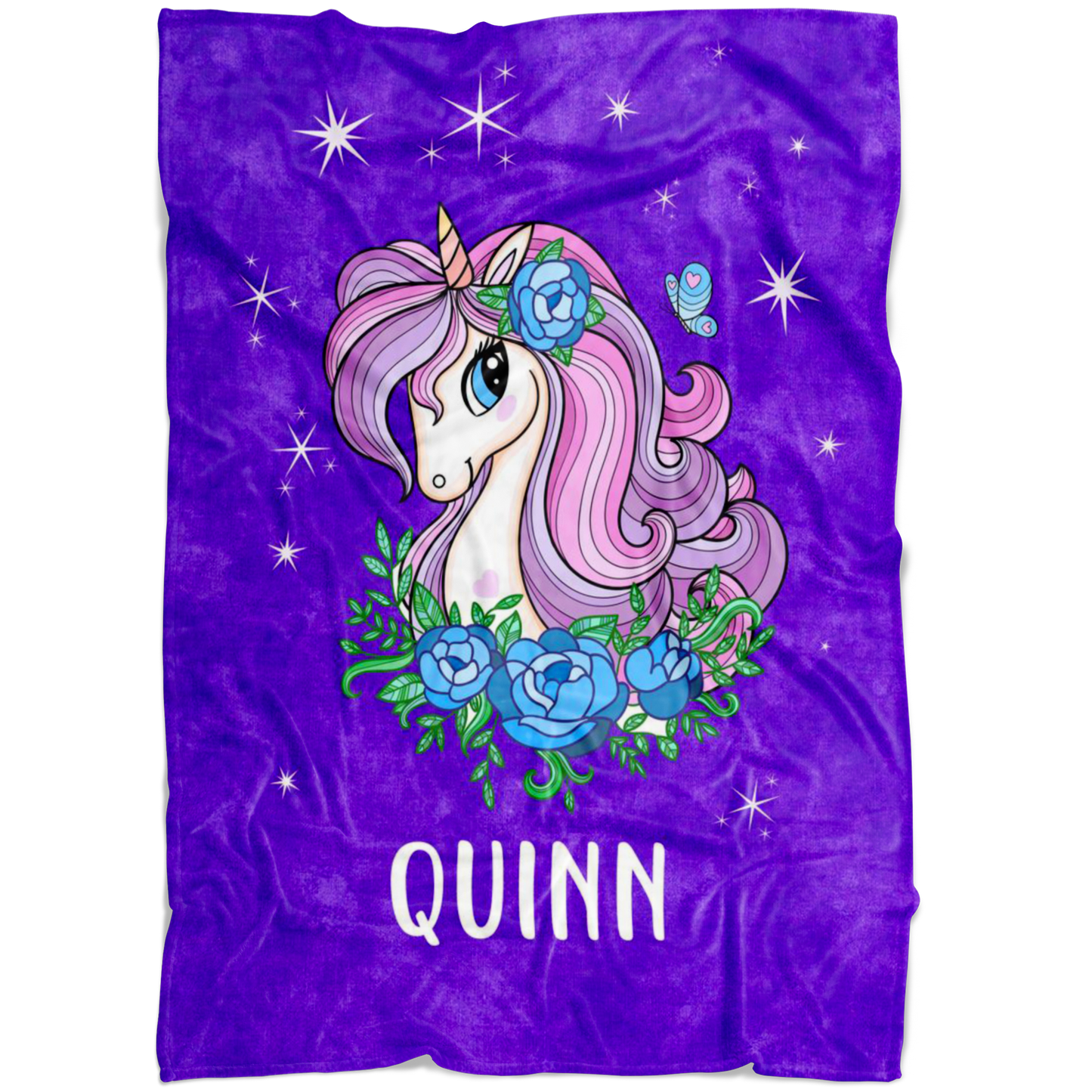 Personalized Name Sparkling Unicorn Purple Blanket for Girls & Babies - QUINN