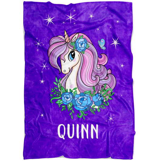 Personalized Name Sparkling Unicorn Purple Blanket for Girls & Babies - QUINN