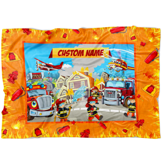 Personalized Name Firefighter Blanket for Boys & Girls, Firefighter Blanket for Kids