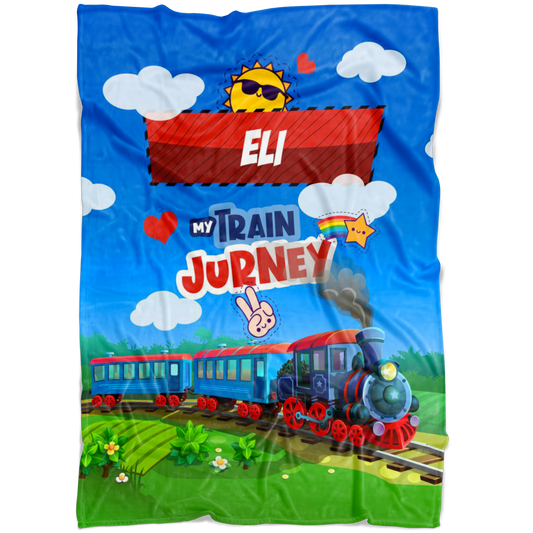 Personalized Name Train in Mountains Blanket for Kids - Eli
