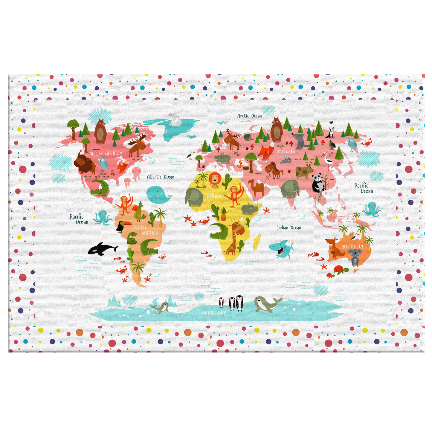 Personalized World Map for Kids, Canvas Wall Art for Children's Room, Learning, Educational Map for Boys & Girls